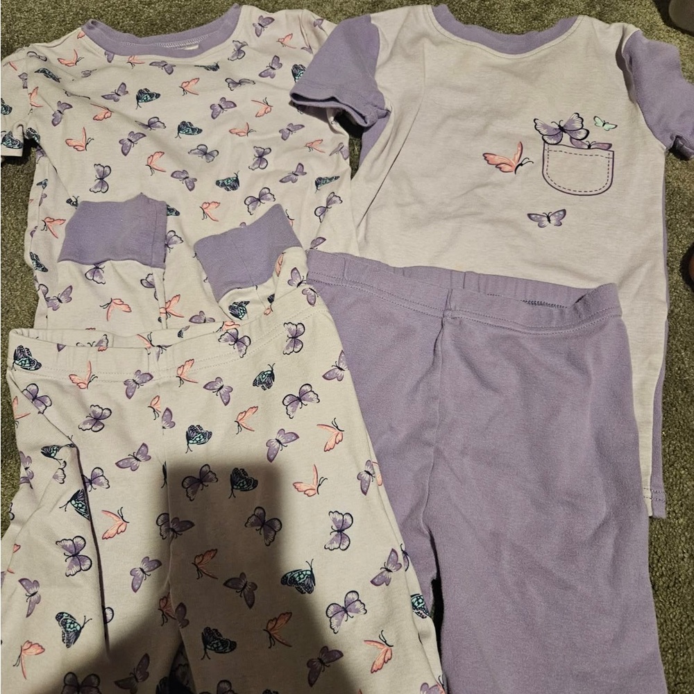 Kirkland Signature Kids Pajama Set with Butterfly Design - Purple and White